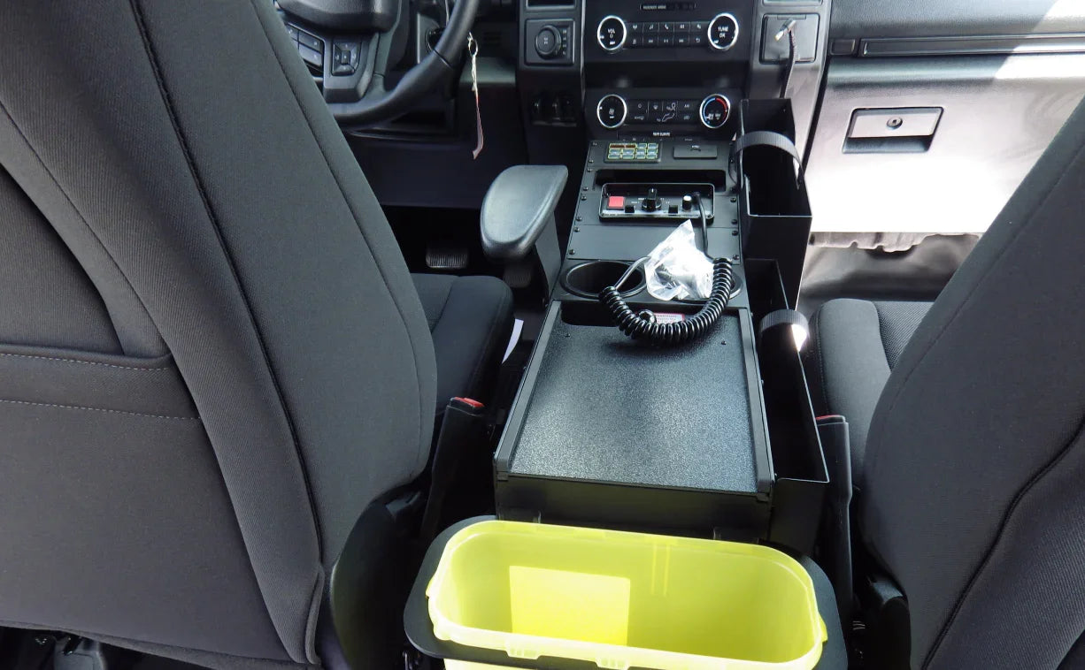 Image of a 12-inch center console without a computer arm mount, designed for an emergency vehicle.