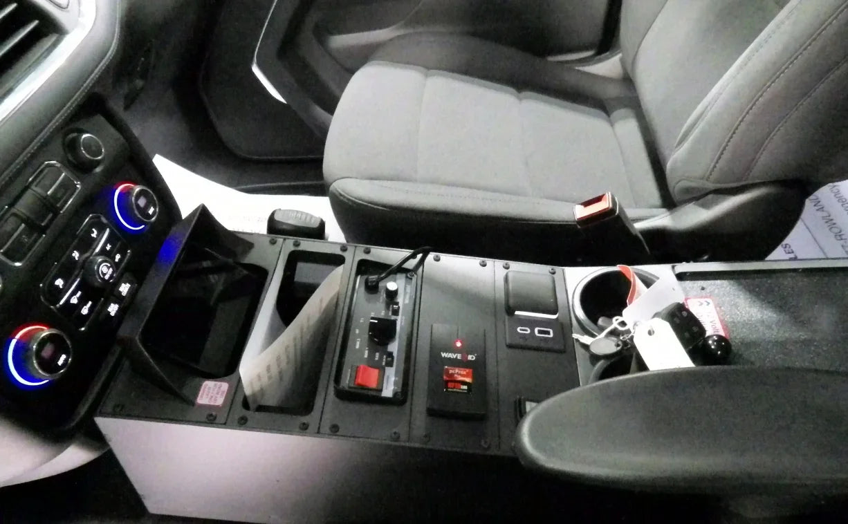 Image of a 14-inch center console with no computer mount, designed for an emergency vehicle.