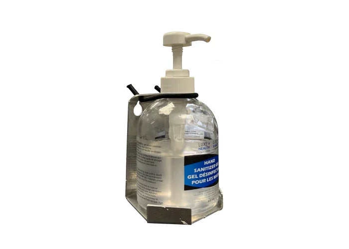 Mounting bracket for hand sanitizer, displayed against a white background.