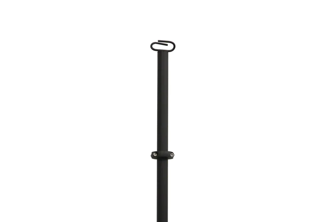 Upper half of the straight equipment pole with a fixed IV pole by Rowland Emergency, highlighting the IV hook and mounting design.