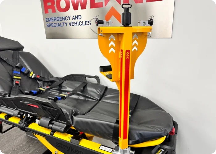 Rear-facing view of the Rowland Emergency pole mount designed for the Impella Automated Controller.