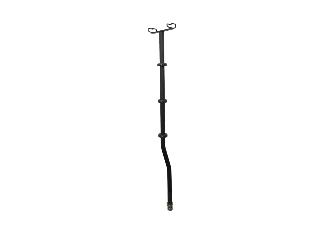 Front view of Critical Care Equipment Pole with offset and double IV hook, designed for secure medical equipment support.