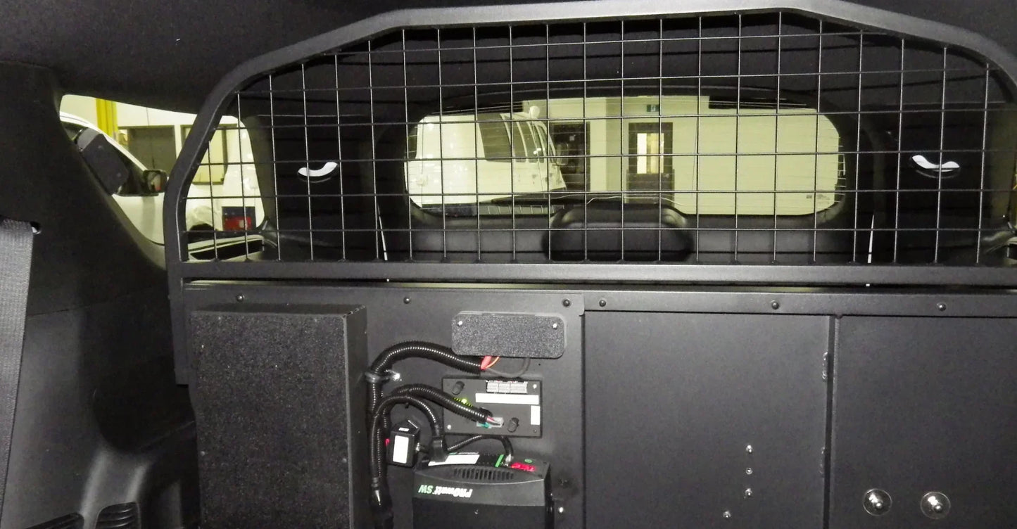 Wall with safety screen for Ford Explorer emergency vehicles, designed to provide secure separation and protection during rapid response.