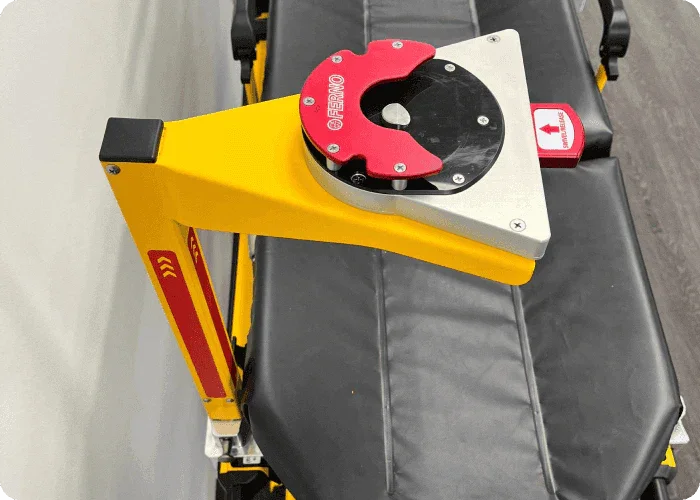 CardioHelp mount for Stryker® Power-PRO XT by Rowland Emergency, designed for secure integration and easy access to the CardioHelp system during patient transport.