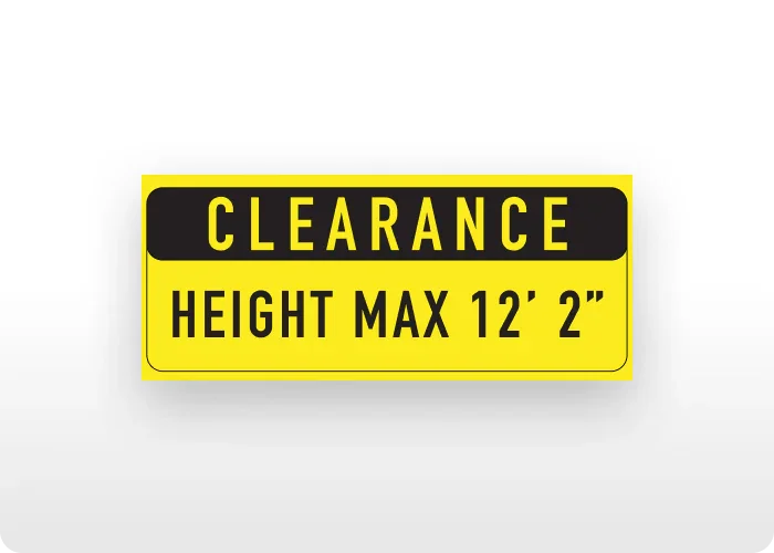 Black and yellow "Clearance Max Height" decal for vehicle safety.
