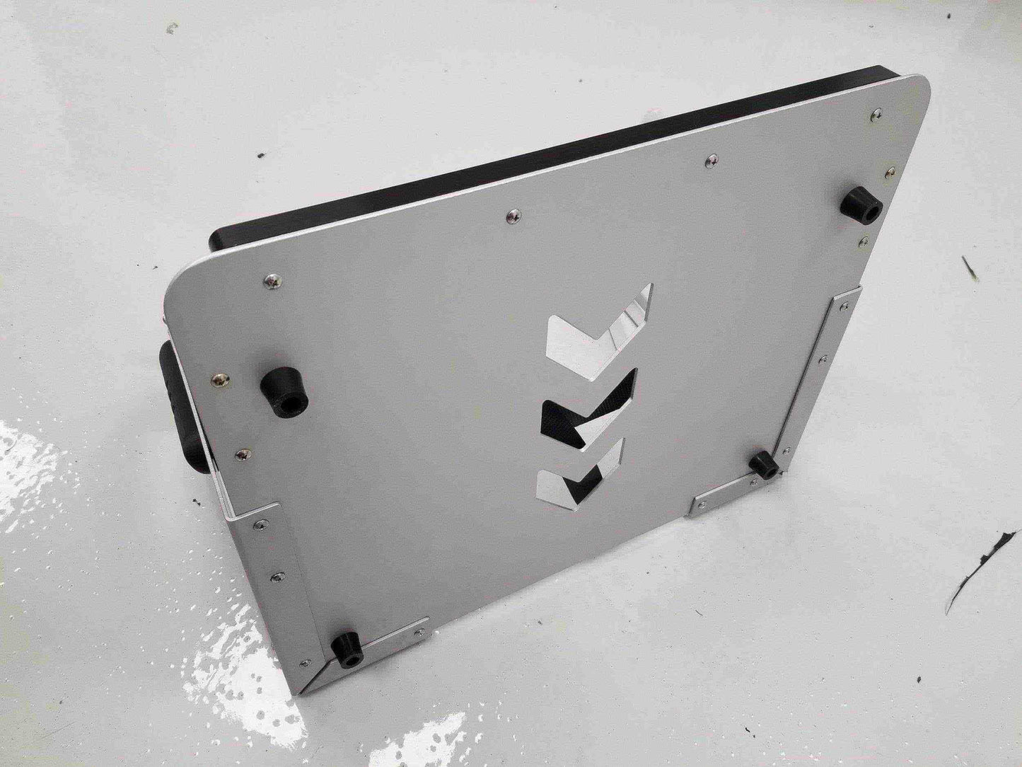 Custom mount for Criti-Cool unit on incubator (International Biomedical, Voyager Transport Incubator) by Rowland Emergency, ensuring secure attachment during patient transport.
