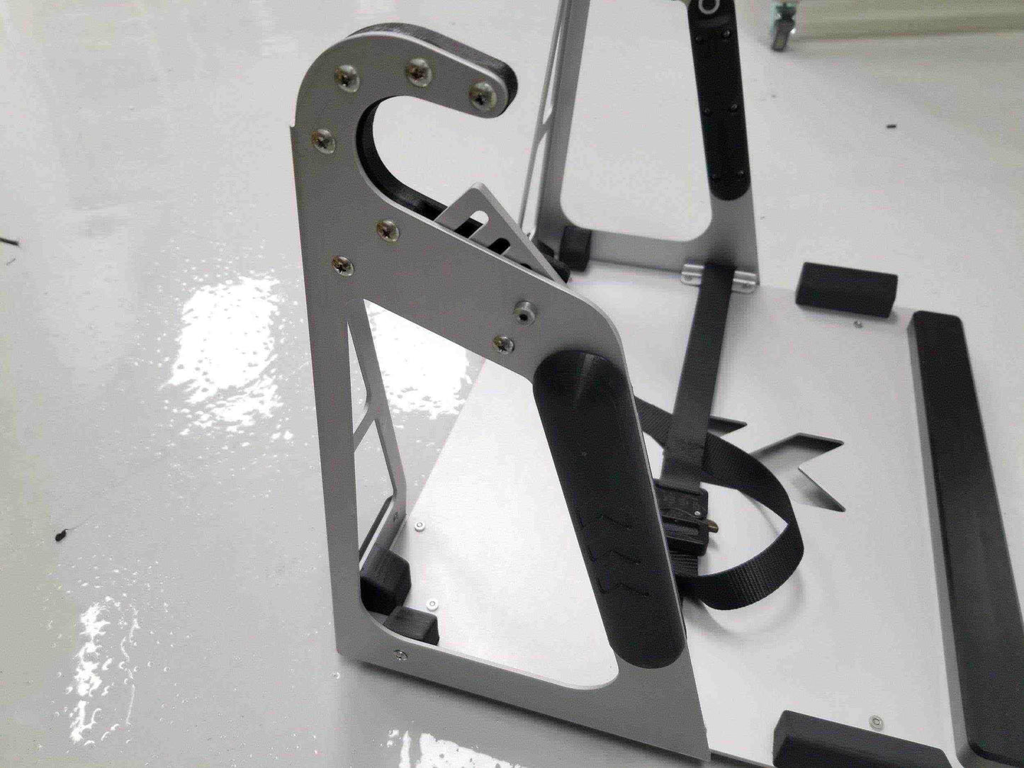 Custom mount for Criti-Cool unit on incubator (International Biomedical, Voyager Transport Incubator) by Rowland Emergency, ensuring secure attachment during patient transport.