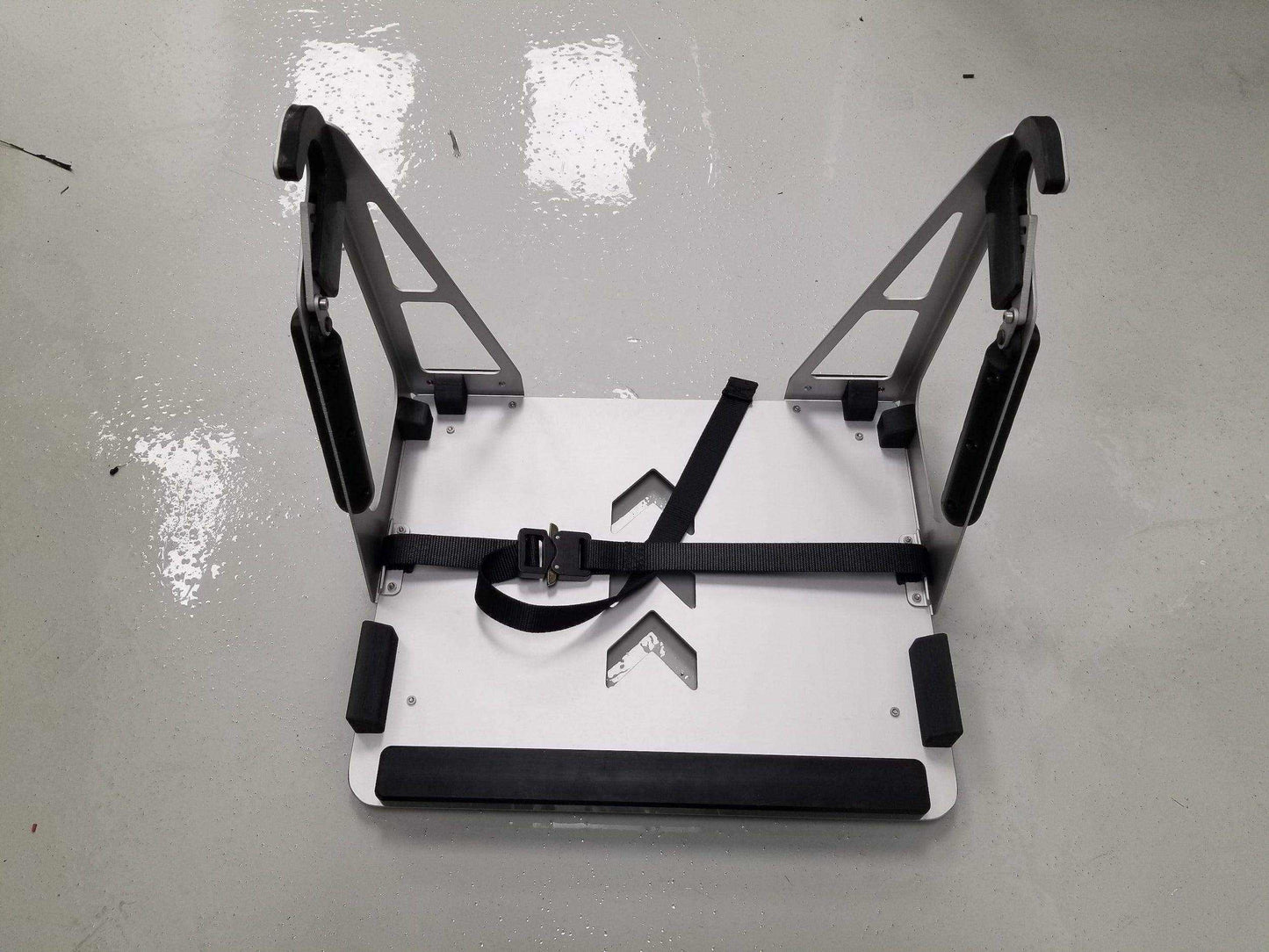 Custom mount for Criti-Cool unit on incubator (International Biomedical, Voyager Transport Incubator) by Rowland Emergency, ensuring secure attachment during patient transport.