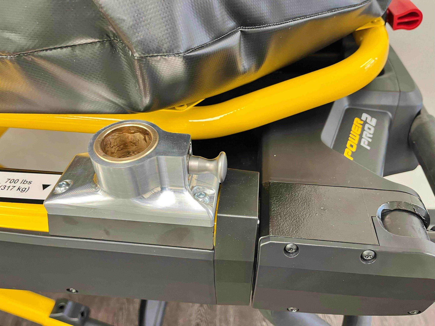 Defibrillator mounting block for Stryker® Power-PRO 2 (patient left) by Rowland Emergency, providing secure mounting and easy access to defibrillators during patient transport.