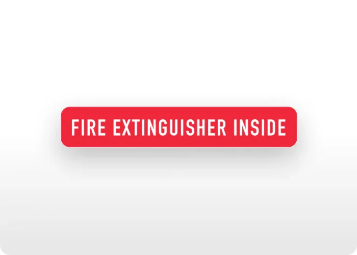 Red and white "Fire Extinguisher Inside" decal for safety signage.