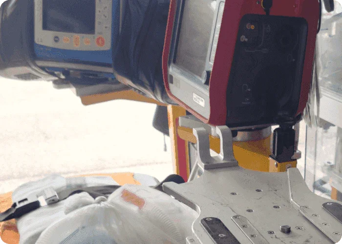 Hamilton-T1 mount for Stryker Power-PRO XT by Rowland Emergency, designed for secure and efficient mounting of the Hamilton-T1 ventilator during patient transport.