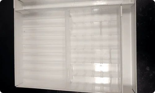 IV storage tray for ambulance drawers by Rowland Emergency, designed for organized and accessible storage of IV supplies.