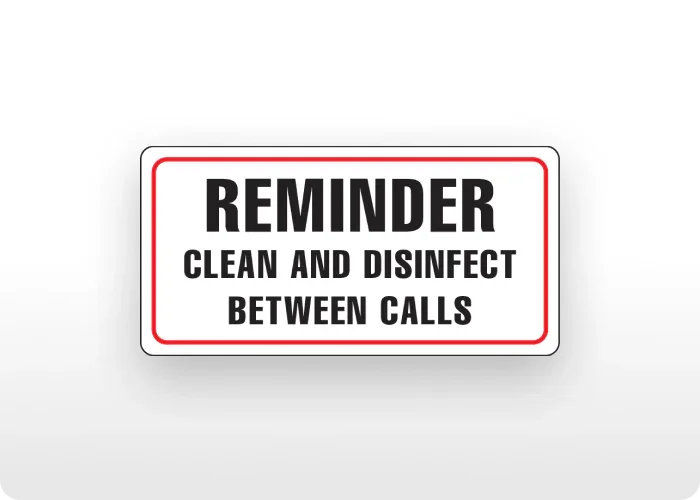 White "Clean and Disinfect Between Calls" decal for medical vehicles.