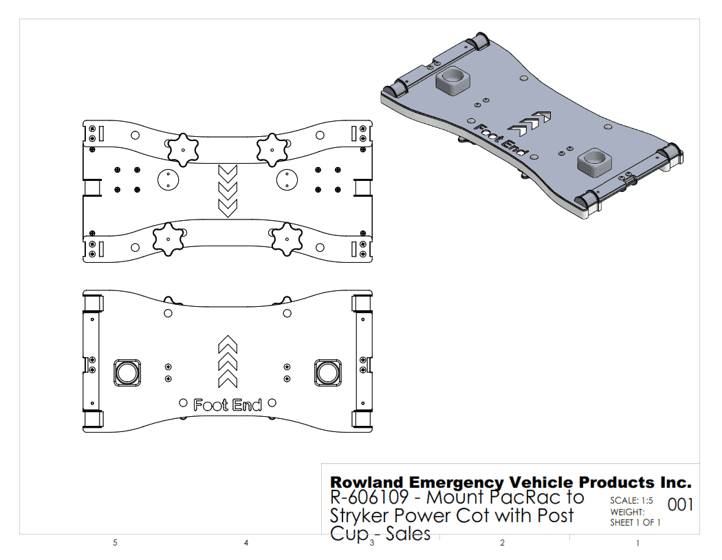 Mount for PacRac to Stryker® Power-PRO XT with post cup by Rowland Emergency, ensuring secure attachment and organized storage during patient transport.