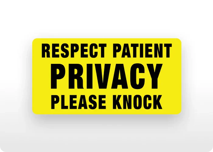 Yellow "Respect Patient Privacy Please Knock" decal for medical spaces.