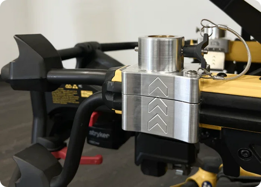 Defibrillator Mounting Block for Stryker® Power-LOAD V3, designed for compatibility with Power-PRO XT (patient left) for secure and reliable equipment attachment.