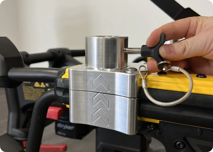 Defibrillator Mounting Block for Stryker® Power-LOAD V3, compatible with Power-PRO XT push-pin mechanism (patient left) for secure equipment attachment.
