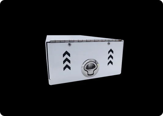 Front view of a white "D" tank oxygen cylinder holder for an ambulance, designed for secure and accessible storage.