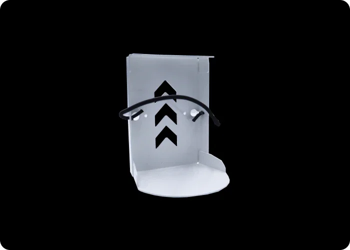 Front view of a Virox bracket holder for Virox bottles with a strap, designed for secure and accessible storage.
