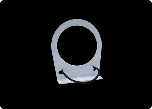 Front view of a white suction canister bracket 1200cc with strap, designed for secure storage and easy accessibility.