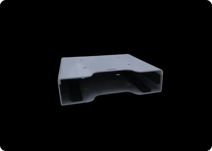 Front view of a grey computer pocket for an ambulance with padding, designed for secure and cushioned storage of a computer or device.