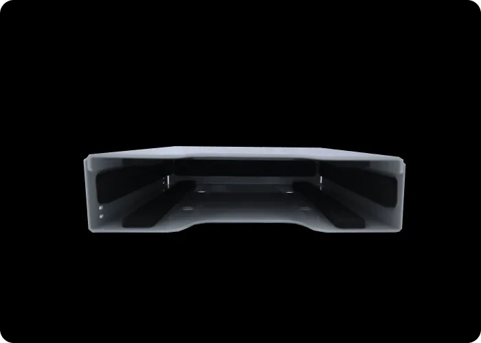 Center view of a grey computer pocket for an ambulance with padding, designed for secure and cushioned storage of a computer or device.