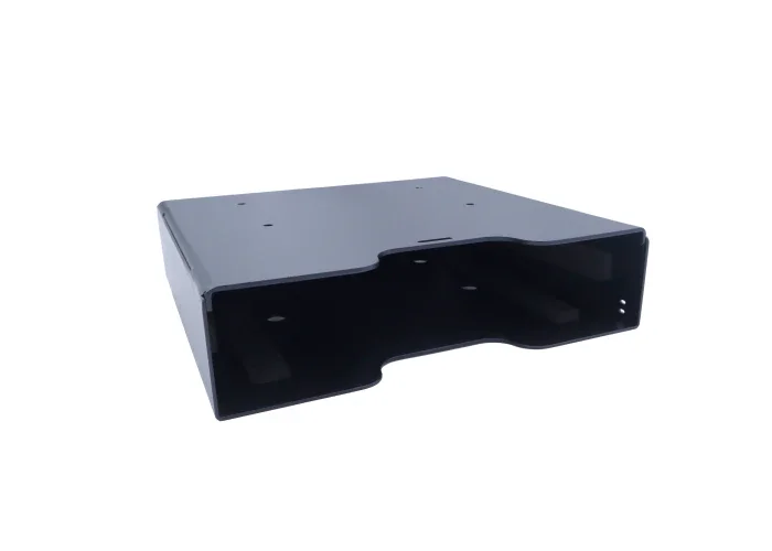 Front view of a black computer pocket for an ambulance with padding, designed for secure and cushioned storage of a computer or device.