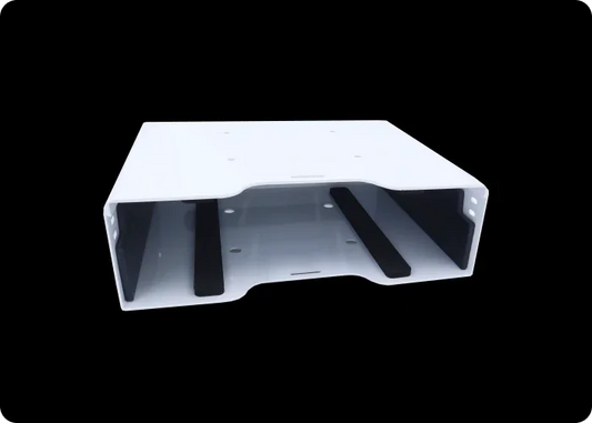 Front view of a white computer pocket for an ambulance with inner padding, designed for secure and cushioned storage of a computer or device.