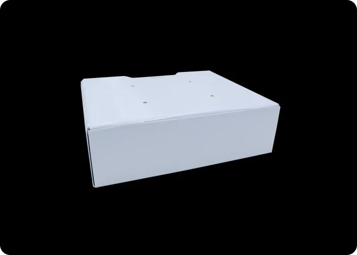 Back view of a white computer pocket for an ambulance, designed for secure mounting and storage of a computer or device.