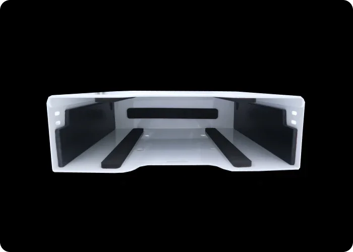 Center view of a white computer pocket for an ambulance with padding, designed for secure and cushioned storage of a computer or device.