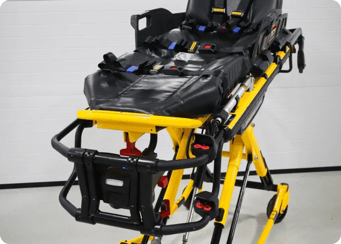 Refurbished Stryker® Power-PRO XT stretcher by Rowland Emergency, designed for reliable patient transport with advanced features and easy maneuverability.