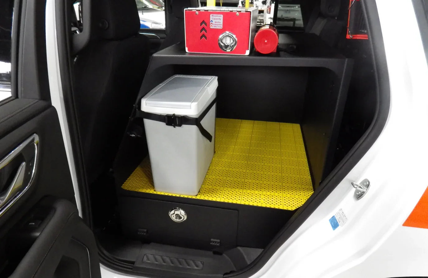 Standard left-side storage solution for emergency response vehicles, designed for efficient organization and quick access to equipment.