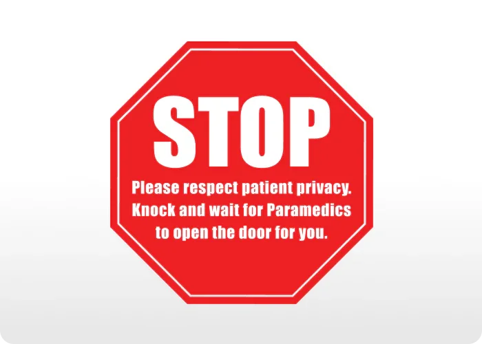 Red stop sign-shaped "Respect Patient Privacy" decal for ambulances.