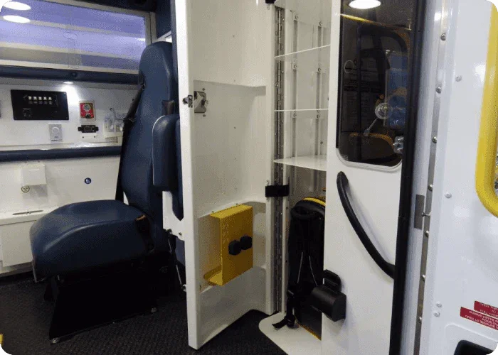 Stryker® Lucas II CPR device bracket for Crestline Commander compartment by Rowland Emergency, designed for secure mounting and easy access to life-saving equipment.