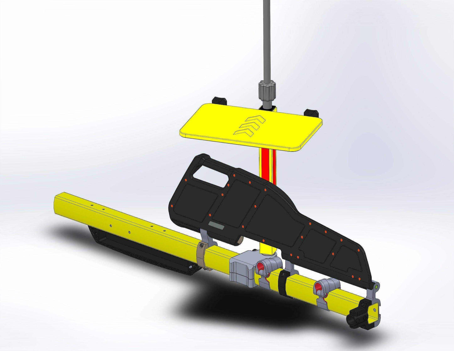 Universal defibrillator pole with IV receptacle by Rowland Emergency, offering secure mounting and easy access to defibrillators and IV equipment during transport.