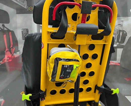 XDcuff® restraint storage straps + Pax Bag, designed for secure and organized storage of restraint equipment in emergency vehicles.