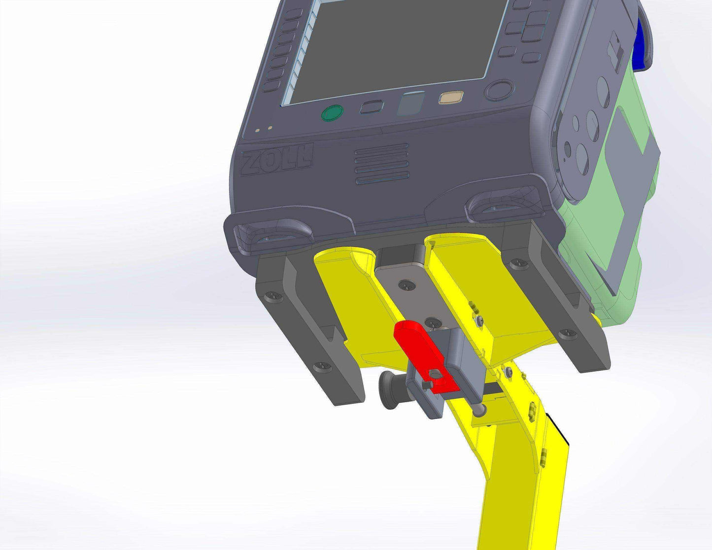 ZOLL® X Series® angled pole for defibrillator by Rowland Emergency, providing secure mounting and easy access to the defibrillator.