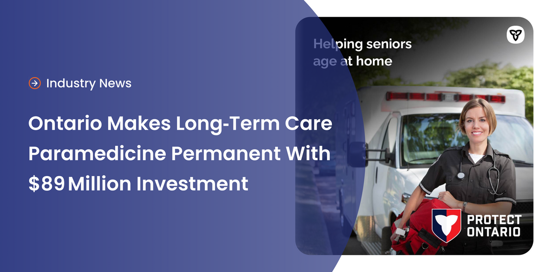 Ontario long-term care paramedicine news banner with paramedic, ambulance, and Protect Ontario logo