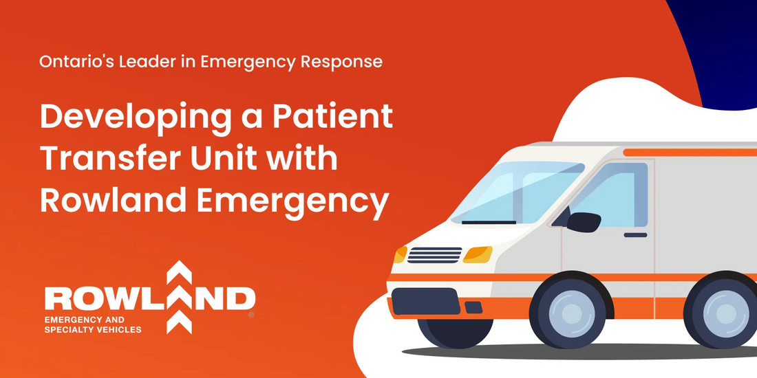 Rowland Emergency patient transfer unit illustration with ambulance on orange background