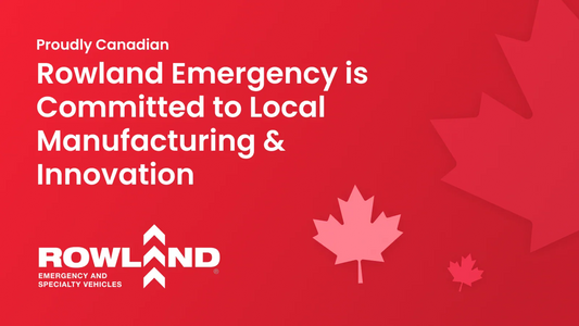 Rowland Emergency proudly Canadian banner with maple leaf icons and company logo on a red background