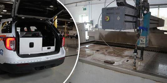 Custom EMS vehicle storage solution and fabrication equipment at Rowland Emergency workshop