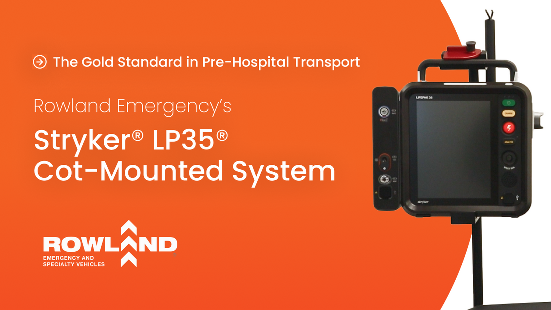 Rowland Emergency Stryker LP35 cot-mounted system for EMS on orange background