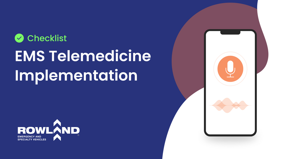 EMS telemedicine implementation checklist graphic with smartphone and Rowland Emergency logo