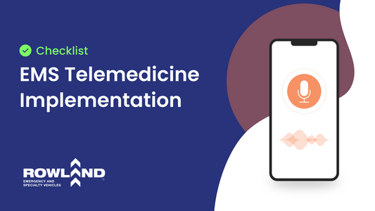 EMS telemedicine implementation checklist graphic with smartphone and Rowland Emergency logo