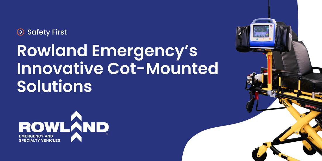 Rowland Emergency cot-mounted EMS solution with medical monitor on yellow stretcher