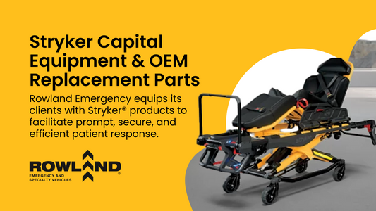 Rowland Emergency homepage banner with Stryker emergency transport stretcher and company logo