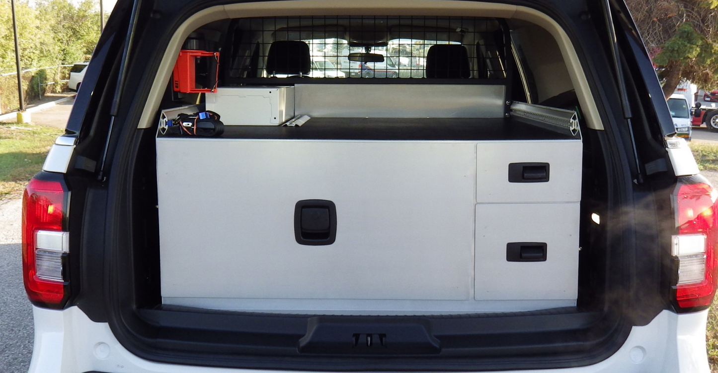 One large drawer with two small drawers on the right, designed for efficient storage and easy access in emergency response vehicles.