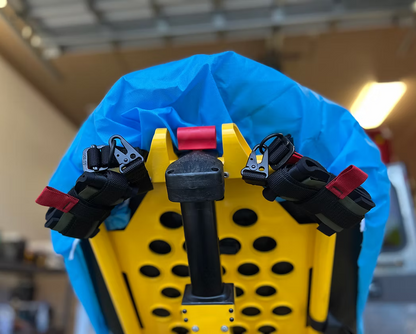 Close up of XDcuff REF115C+ ankle straps on a Stryker Power-PRO XT stretcher