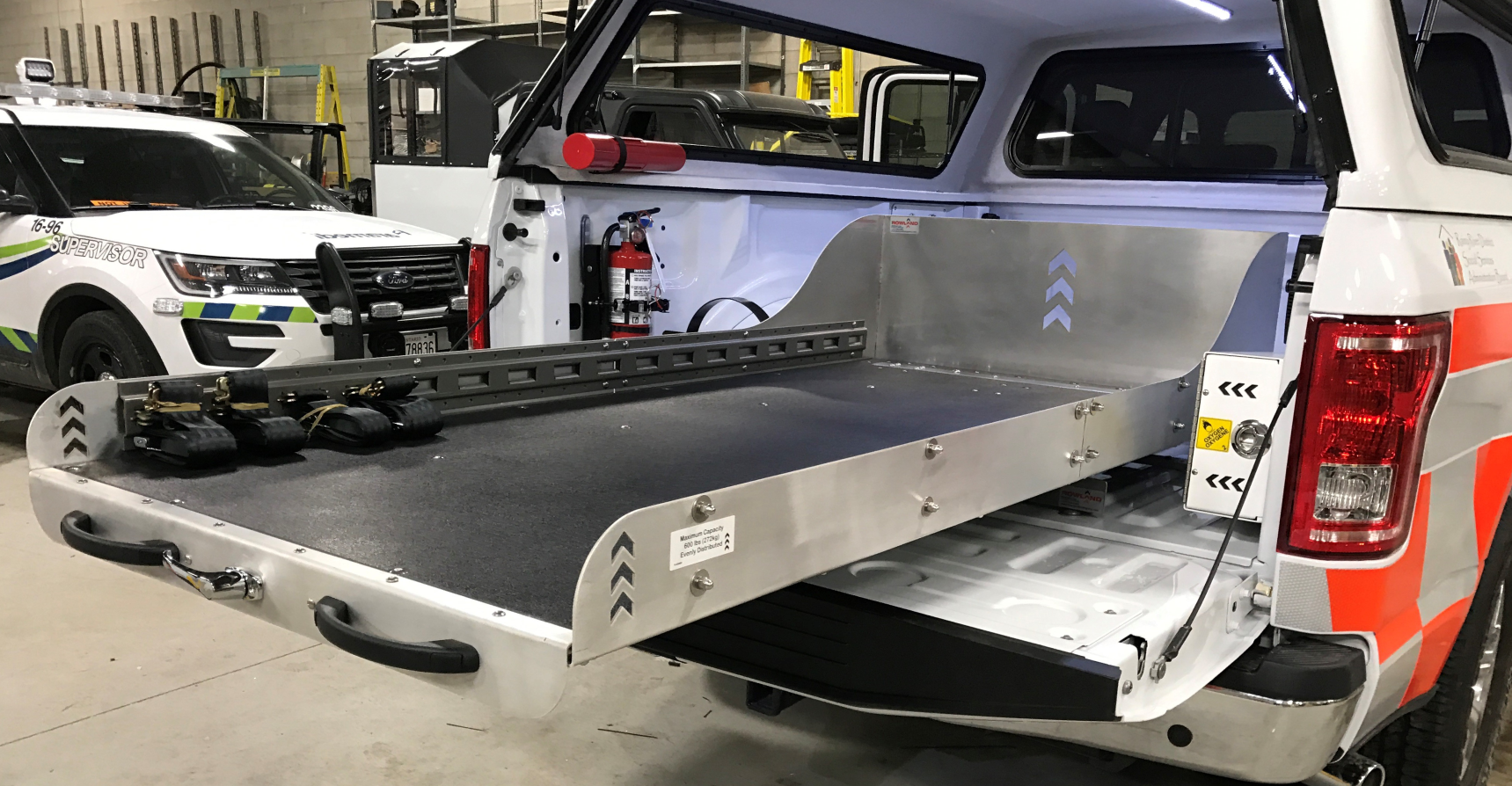 Narrow Rear Truck Bed Slide Unit for Emergency Response