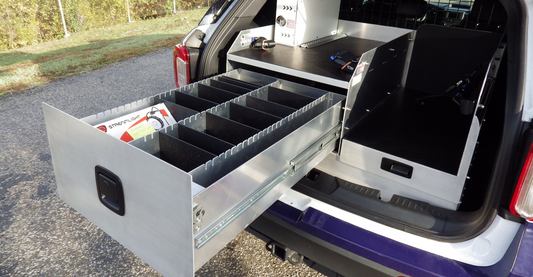 L drawer and large left drawer for emergency response, designed for efficient storage and easy access in a Ford Explorer.